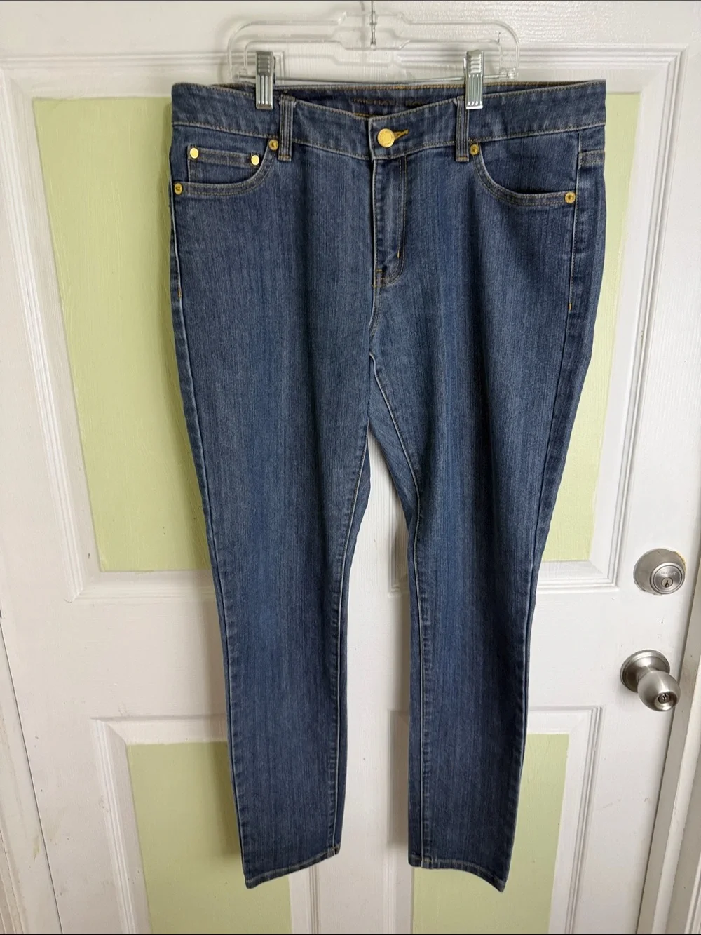 (2415) Michael Kors Skinny Straight Leg Dark Blue Women's Jeans, Size: 8